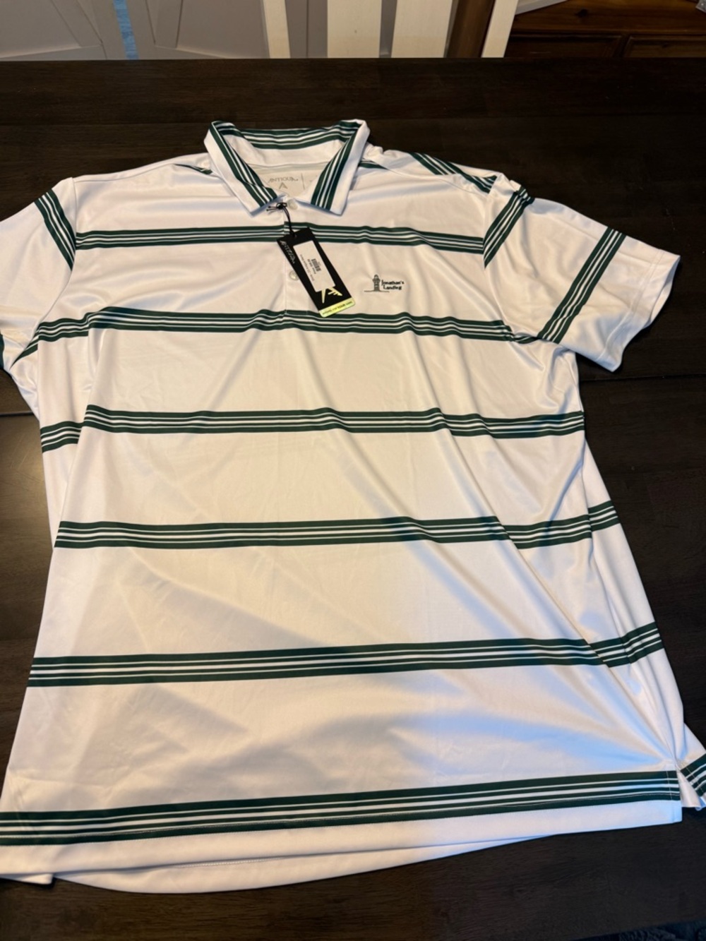 Antigua White Polo with Green Horizontal Stripes